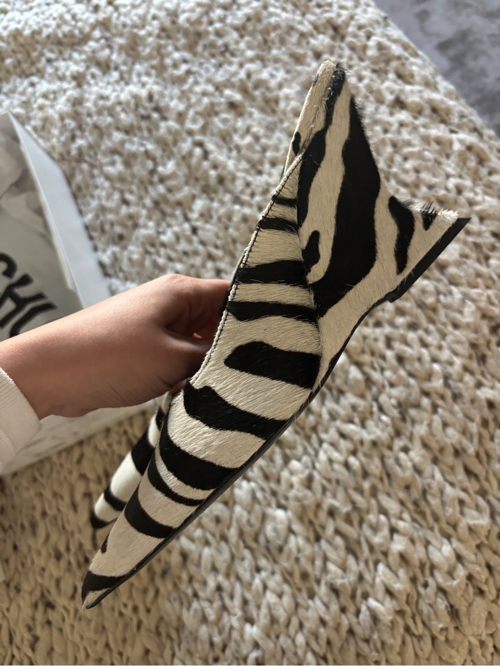 SCHUTZ Black and White Zebra-Print Heeled Pointed Toe Mule - Picture 5 of 8